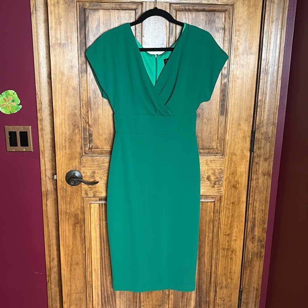 ALEXA ADMOR sexy Dress V Neck Naomi Draped Sheath Emerald midi size S
